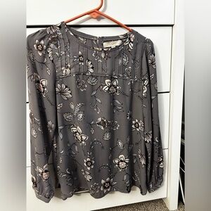 LOFT Charcoal Floral Blouse